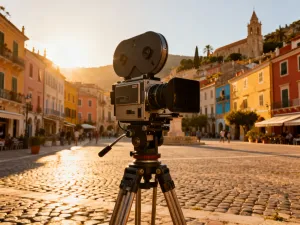 Denzel Washington jako Robert McCall stoi na wąskiej, słonecznej uliczce w historycznym włoskim miasteczku.