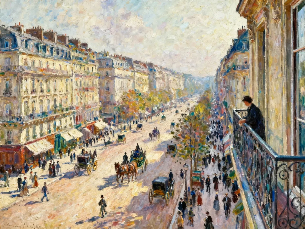 Ruchliwy bulwar Montmartre oglądany z góry