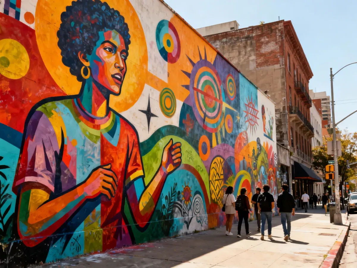 Kolorowy mural street artu na miejskim murze