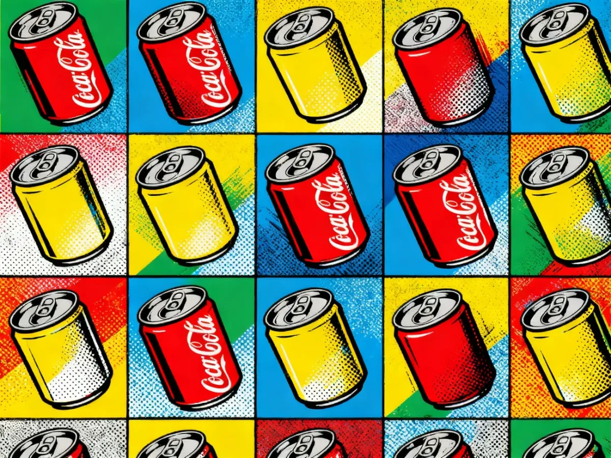 Powielony motyw produktu w jaskrawej estetyce pop-artu