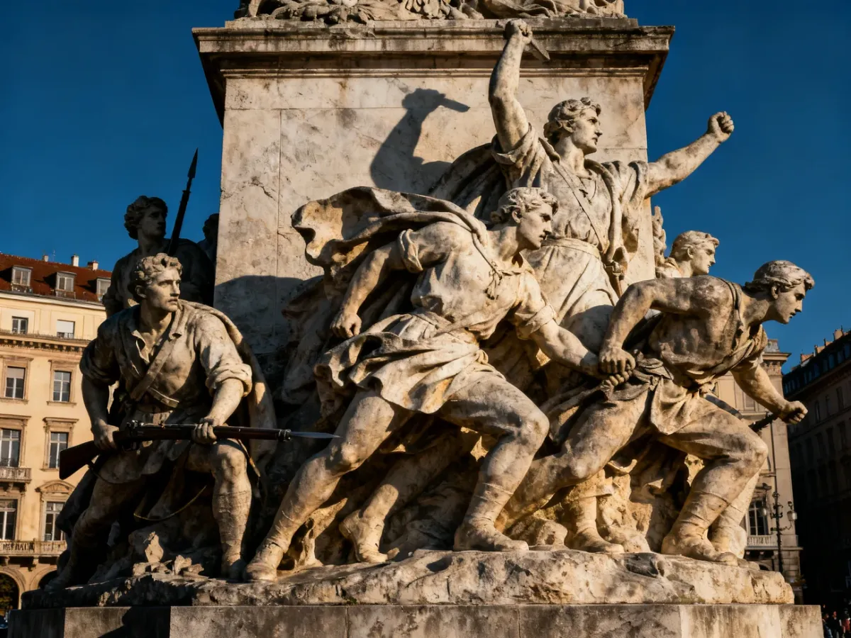 Ekspresyjna monumentalna rzeźba ukazująca heroiczny zryw i walkę o wolność